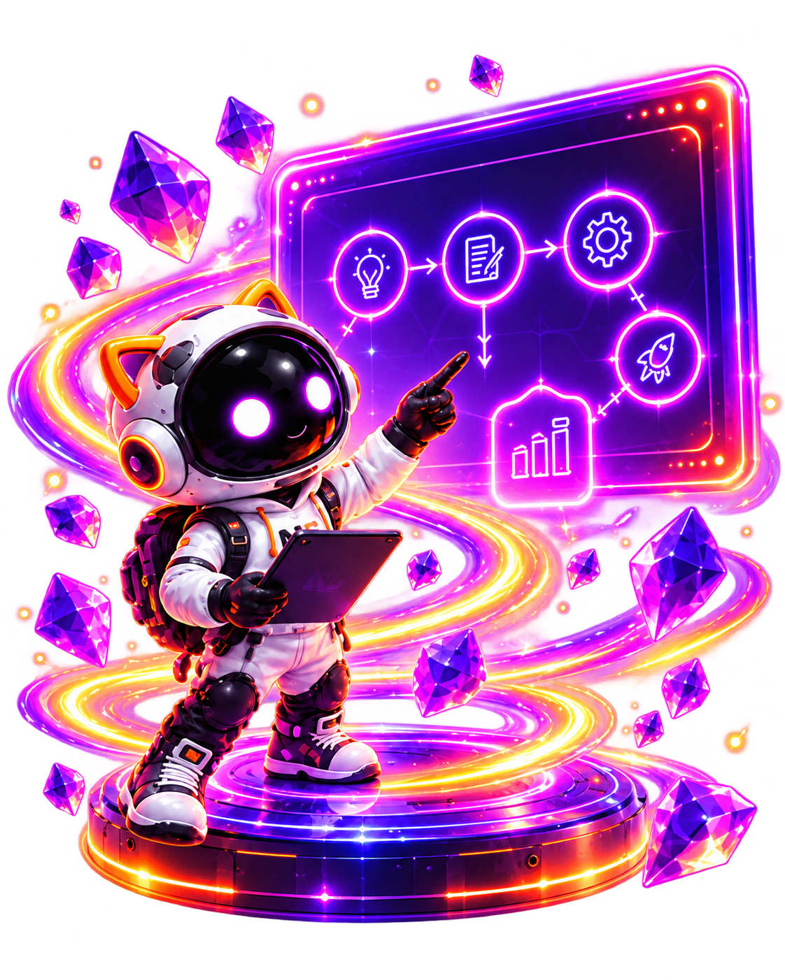 NS Creative Solutions process mascot presenting a creative workflow